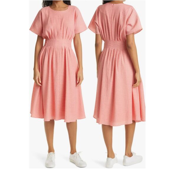 Club Monaco dress pink seersucker midi fit flare size 6 - Picture 1 of 6